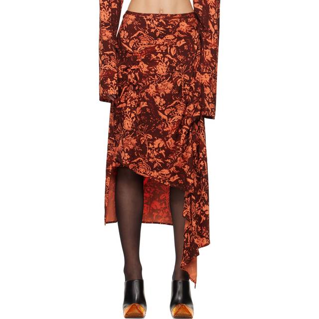 Jade Cropper Burgundy & Orange Asymmetric Midi Skirt - 171 - Brown/Orange - S
