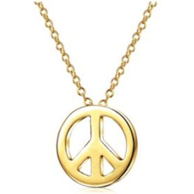 Minimalist Symbol World Peace Sign Pendant Necklace for Teens and Women Made of Sterling Silver with Yellow Gold Tiny .925 Plating.