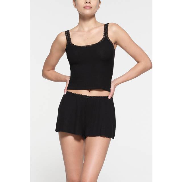Skims Womens Onyx Soft Lounge Slim-fit Lace-trim Stretch-woven Cami Top Xxl - ONYX