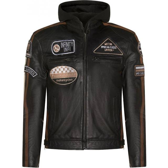 Infinity Leather Mens Racing Hooded Biker Jacket-Detroit - Black - Size 2XL