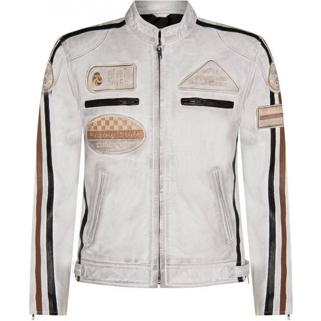 Herr äkta racing svart nappa läder motorcykel jacka .., Vitt, 3XL