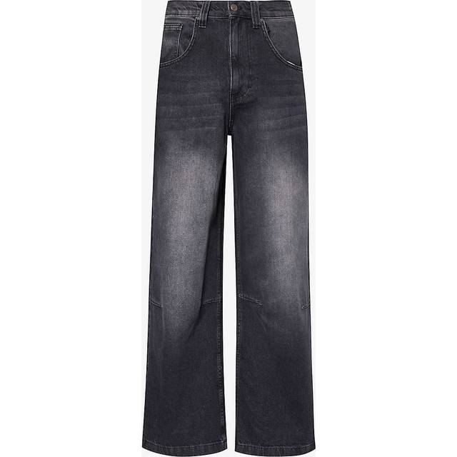 Jaded London Mens Washed Black Colossus Baggy Faded-wash Relaxed-fit Wide-leg Jeans 38 - WASHED BLACK