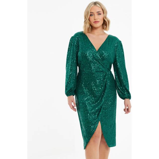 Quiz Womens Curve Bottle Green Sequin Midi Dress - Size 24 UK
