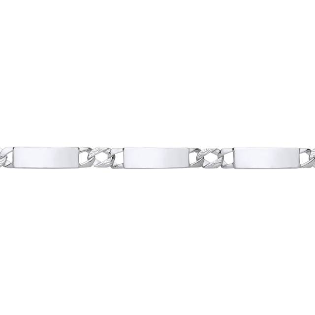 Jewelco London Ladies Platinum Plated Sterling Silver Triple Bar Hexagon Patterned Curb ID Bracelet 6mm 7.75 inch - GVB552
