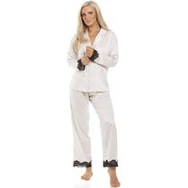 Luxury Antique Satin Full Length Pyjama Set - Cream - 14-16