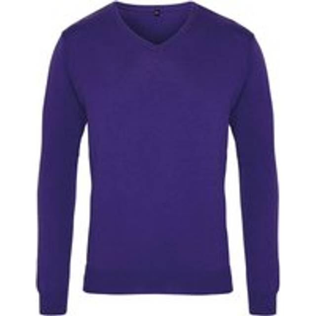 (XS, Purple) Premier Mens Knitted Cotton Acrylic V Neck Sweatshirt