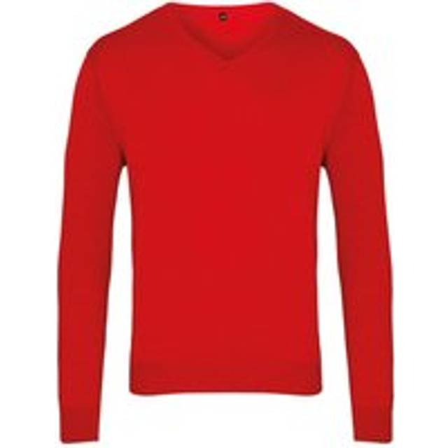 Premier Mens Knitted Cotton Acrylic V Neck Sweatshirt (Red) - Size 2XS
