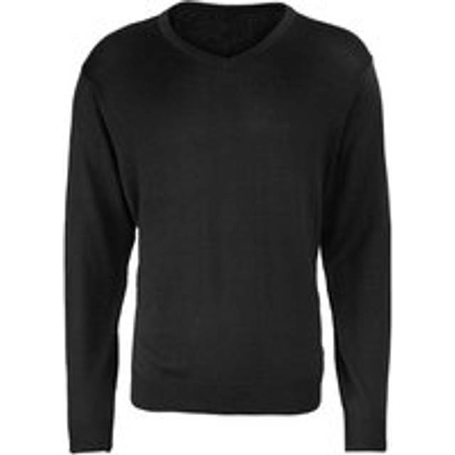 (M, Black) Premier Mens Knitted Cotton Acrylic V Neck Sweatshirt