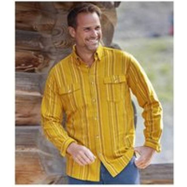 (S, Ochre) Atlas For Men Mens Striped Flannel Shirt