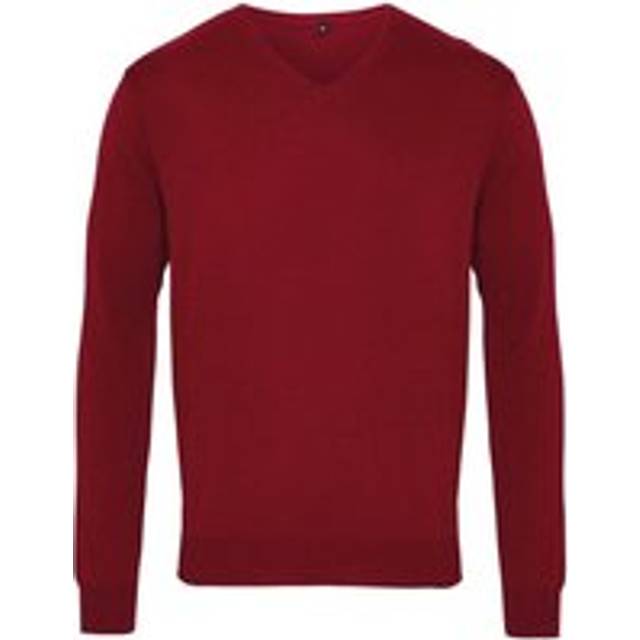 Knitted Cotton Acrylic V Neck Sweatshirt - Burgundy - XXS
