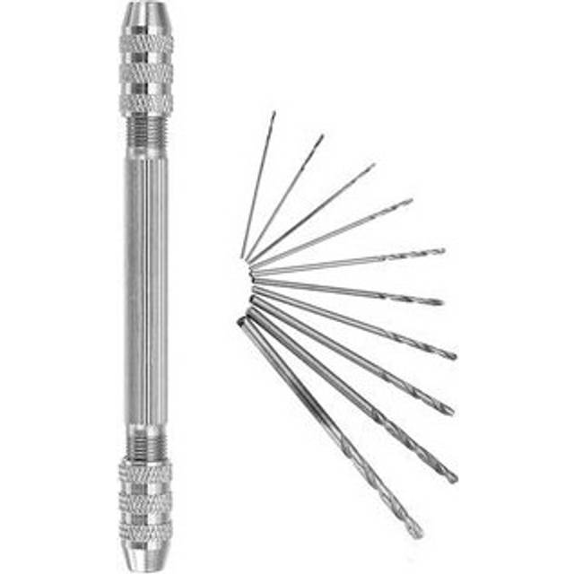 2 Sets 0.5-3.2mm Double Head Chuck Mini Hand Drill With 10pcs 0.8-3mm Twist Drill Bits Set