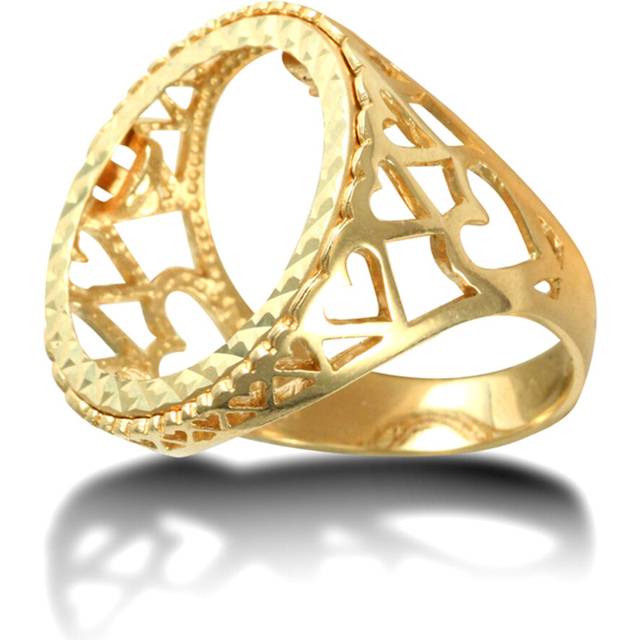 (U) Jewelco London Men's Solid 9ct Yellow Gold Love Hearts Full Sovereign Mount Ring - JRN171-F