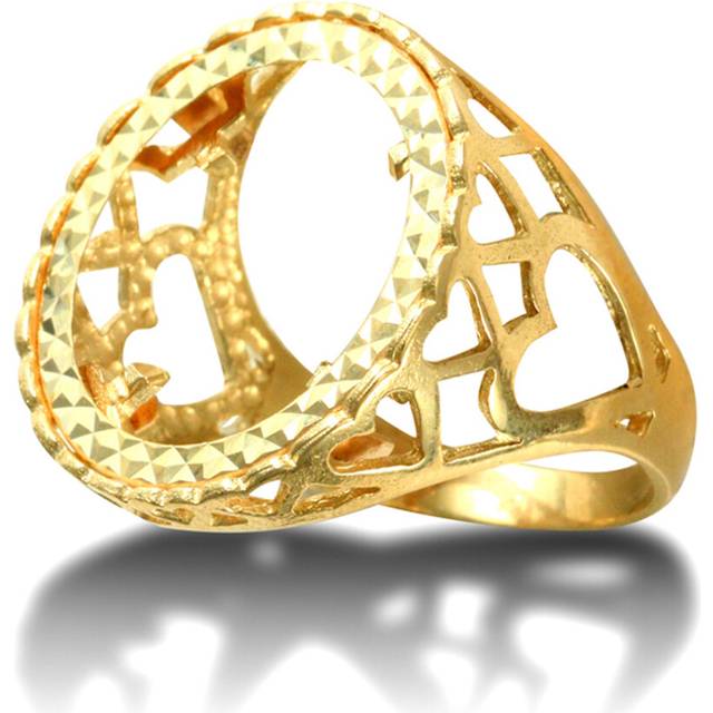 (O) Jewelco London Men's Solid 9ct Yellow Gold Love Hearts Half Sovereign Mount Ring - JRN171-H