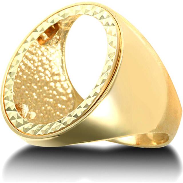 (W) Jewelco London Men&#39;s Solid 9ct Yellow Gold Domed Polished Full Sovereign Mount Ring - JRN172-F