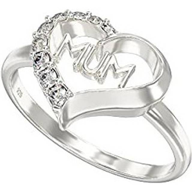 Aeon Jewellery Silver Mum Ring - 925 Sterling Silver & Cubic Zirconia Heart | Available in Sizes J - R | Polishing Cloth & Gift Box Included |