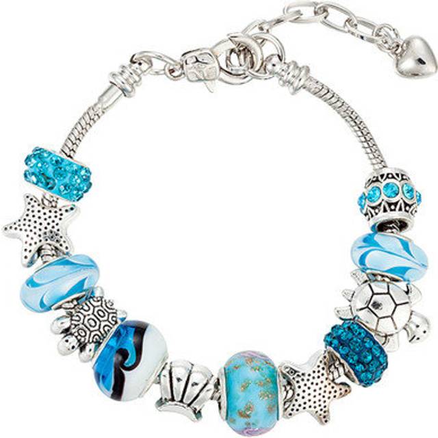 Women Girl Ocean Blue Crystal Glass Beads Chain Bangle Bracelet