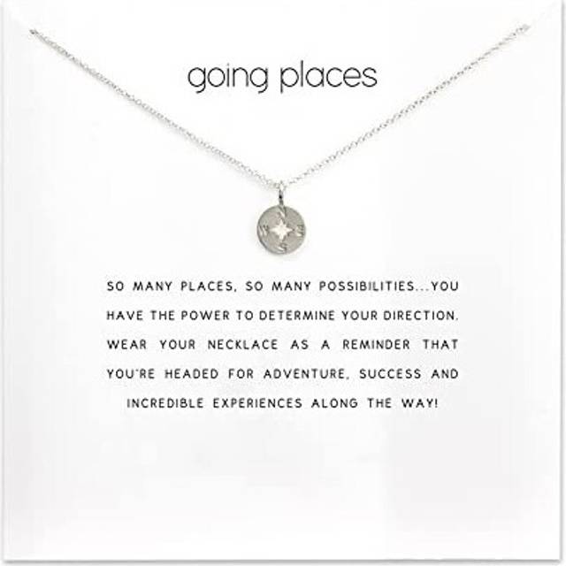 Friendship Silver Y Compass Necklace Good Luck Elephant Sun Pendant Chain Necklace with White Message Card Gift for Women and Sisters