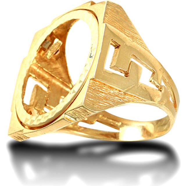 (W) Jewelco London Men's Solid 9ct Yellow Gold Curb Links Square Full Sovereign Mount Ring - JRN182-F