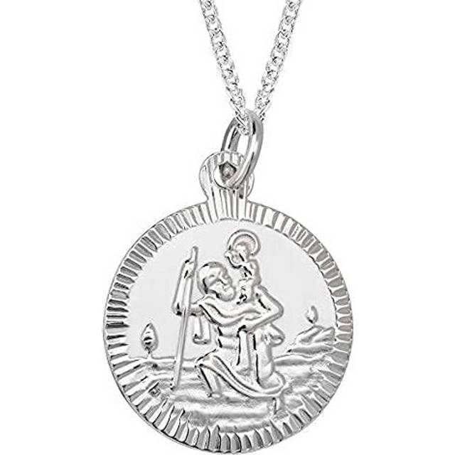 Aeon Jewellery Silver St Christopher Necklace - 925 Sterling Silver Pendant | Double Sided Medal | Holy Christian Travel Protector | Adjustable 16-18&#34;