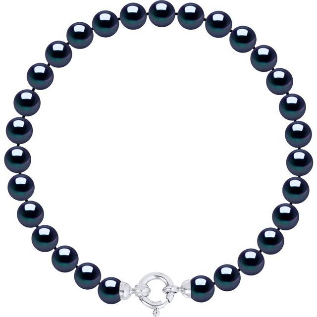 Diadema Womens - Bracelet - Real Freshwater Pearls - Black Tahitian Style- White Gold - One Size
