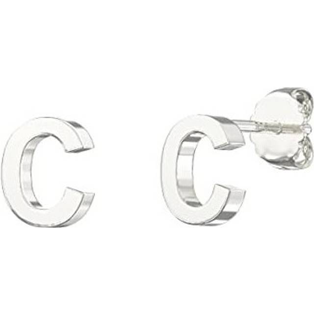 Aeon Jewellery Alphabet Initial Earrings - C | Plain 925 Sterling Silver Studs | 5.5 x 4.7mm | Polishing Cloth & Gift Box Included | Gifts for