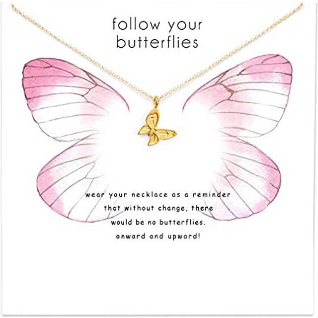 Friendship Gold Butterfly Necklace Good Luck Key Pendant Chain Compass Y Necklace with White Meaning Gift Card for Women Girl