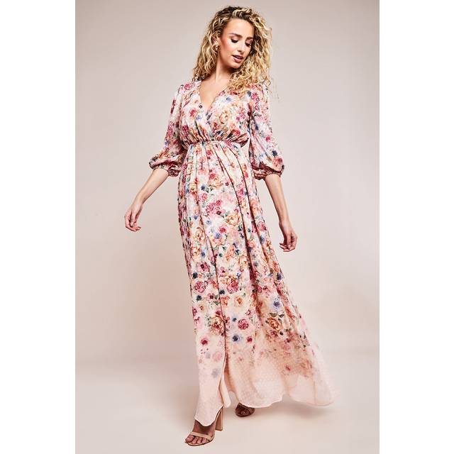 Ombre Floral Printed Wrap Maxi Dress - Ivory by Goddiva - 16