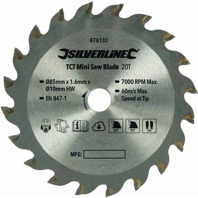 Silverline 876132 TCT Mini Saw Blade 85mm Dia - 10mm Bore - 20T