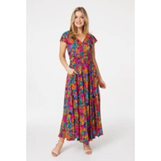 Floral Ruched Front Maxi Dress - Pink - Size 8 - Izabel London