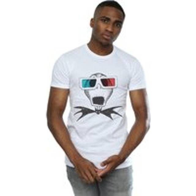 (S, White) Disney Mens Nightmare Before Christmas Jack Skellington 3D Glasses T-Shirt