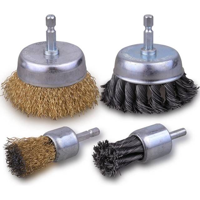 3 Inch Knotted Wire Cup Brush Set 4 PCS, Wire Brush for Drill with 1/4Inch Hex Shank, Drill Wire Brush Attachment