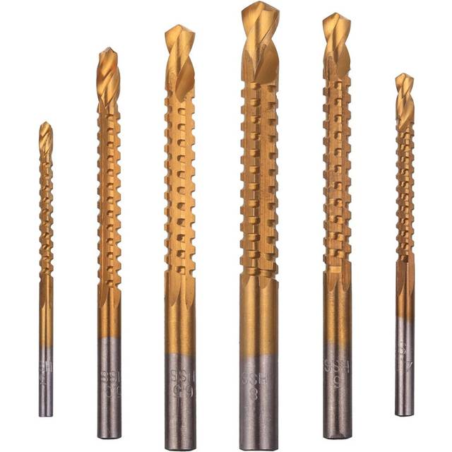6 Pack Titanium Coated HSS Twist Bits, 3-8mm Serrated Side Cut Bits Woodworking Tools for Plastic Metal Wood Holes