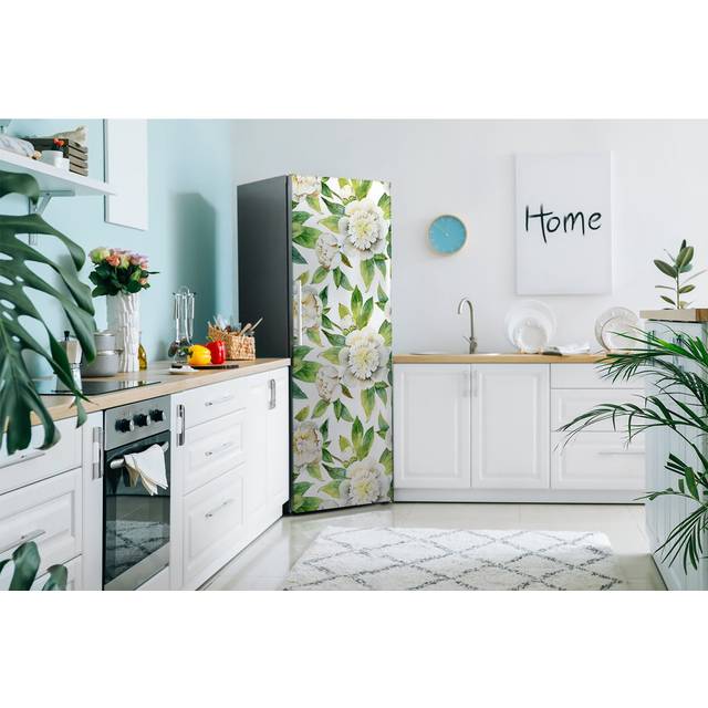 Peonies Freezer Door Sticker - White;Green (190cm H X 70cm W)