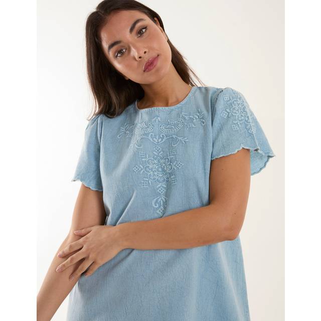 Womens Embroidered Mini Dress - Blue - L