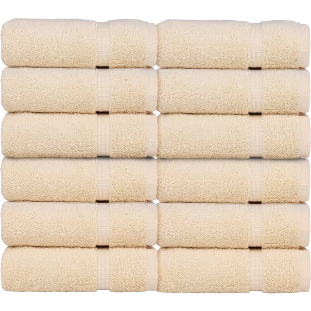 Luxury Hotel & Spa Towel 100% Genuine Turkish Cotton Wash Cloths - Beige - Dobby Border - Set of 12