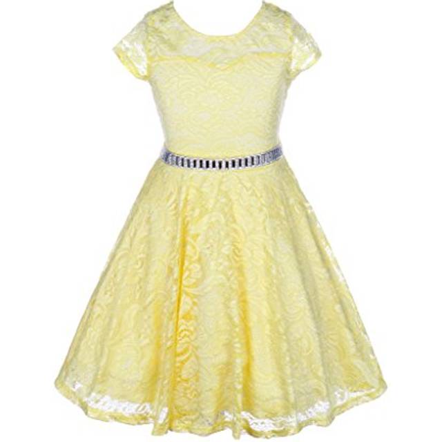 iGirlDress Big Girls Floral Lace Flower Girls Dresses Yellow Size 10
