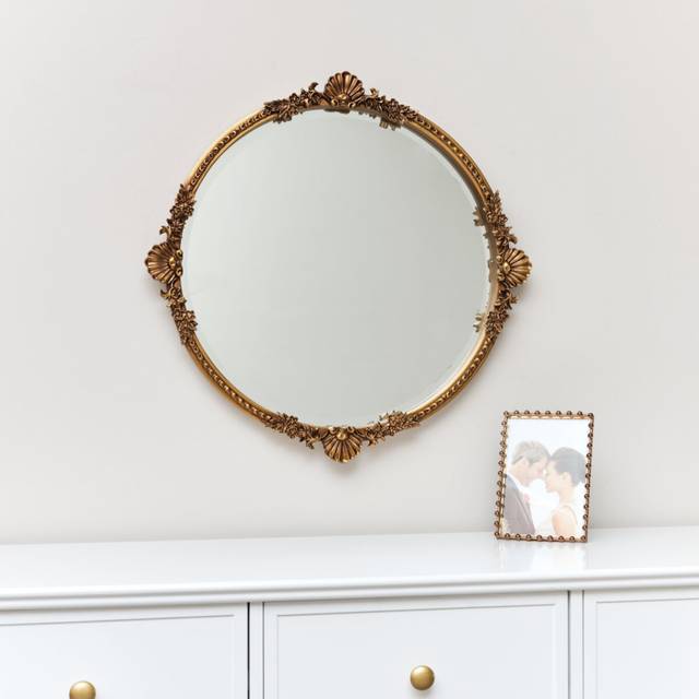 Round Gold Ornate Wall Mirror 56cm x 56cm Material: Mirrors