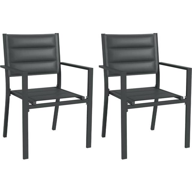 Outsunny 2 PCs Dining Chairs - Stackable Design Aluminium Outdoor Armchairs Khaki - Dark Grey | TJ Hughes