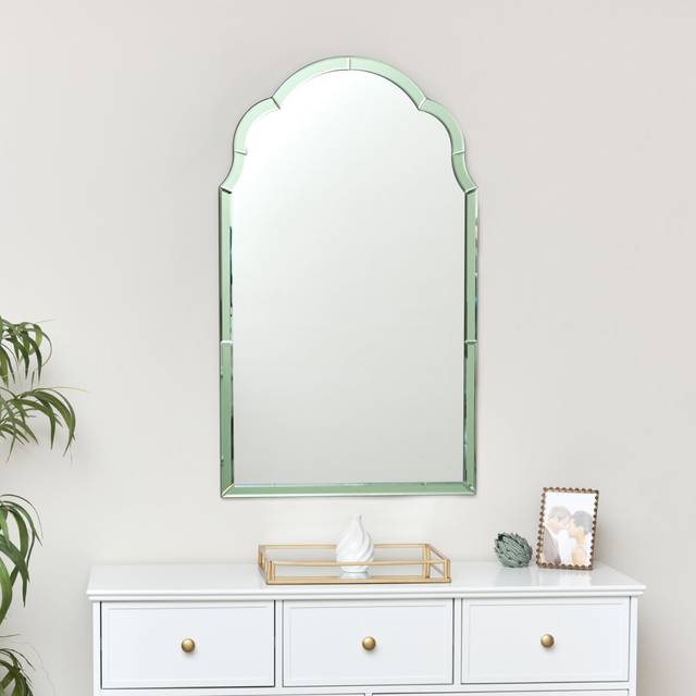 Arched Green Glass Art Deco Wall Mirror 60cm x 101cm Material: Mirrors