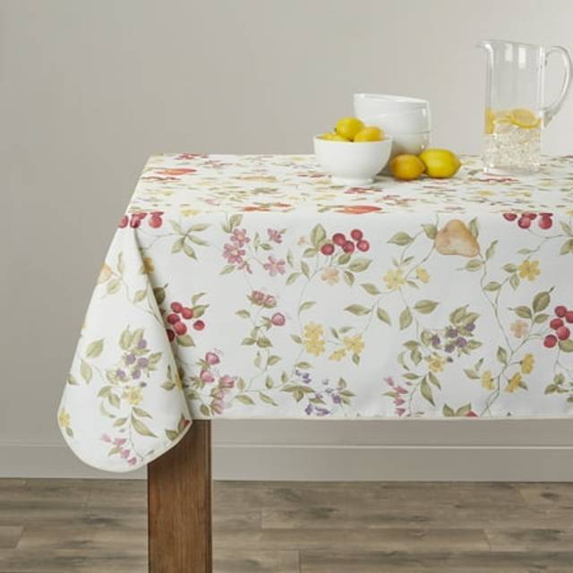 "Violet Linen European White Fruit Tablecloth in Beige Size: 60"""""""" Round"