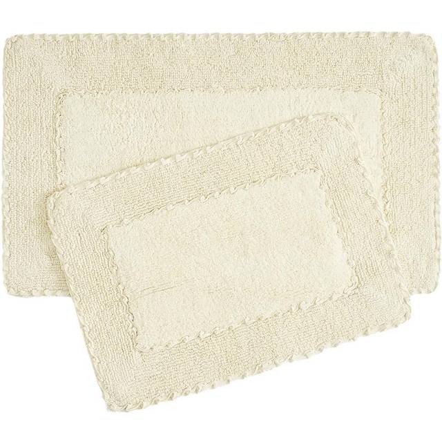 "Laura Ashley Ruffle Border 100% Cotton Bath Rug Set  Yellow  17"""""""" x 24""""""""/ 20"""""""" x 32"""""""""