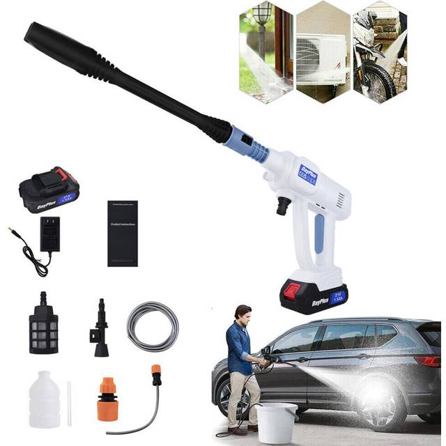 (2 Batteries) Portable Pressure Washer Pressure Cleaner Jet Car Washer Gun Lightweight with 1500mAh Battery Nozzle Foam Generator