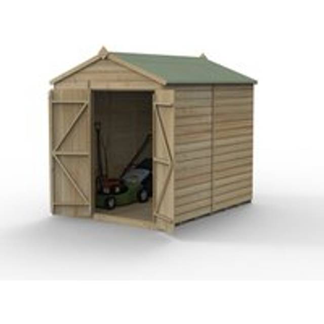 Forest Garden Beckwood Apex Shiplap Pressure Treated Double Door Windowless Shed with Base - 6 x 8ft - Natural