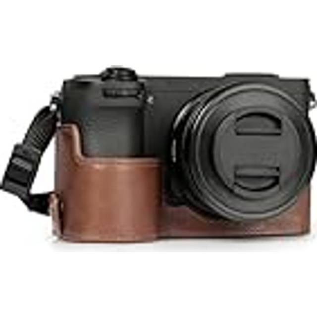 MegaGear halvkameraväska i äkta läder för Sony Alpha a6700 – snygg och skyddande, BRUN, kameraväska