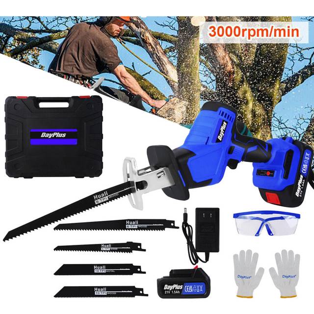 (2 Batteries) Cordless Brushless Reciprocating Saw 21V Electric Saw with 4 Saw Blades Various Speed for Cutting Metal Wood PVC Pipe