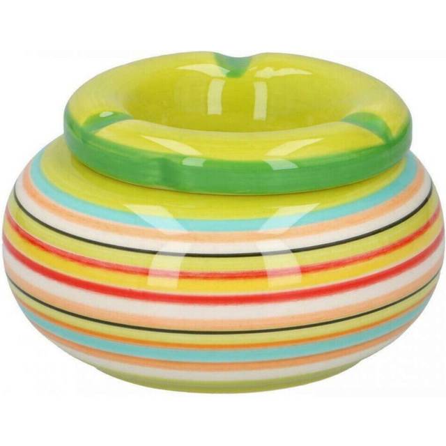 (Green) Ceramic Stripy Round Ash Tray Ashtray Smoking