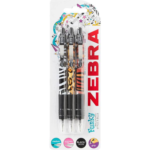 Zebra Funky Ball Point Pen Black Medium x 3 - Multi