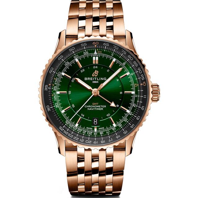 Breitling Navitimer GMT 41 Green 18k Red Gold Bracelet