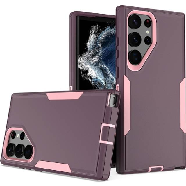 For Samsung Galaxy S23 Ultra 5G Magnetic 2 in 1 PC Hybrid TPU Phone Case(Purple Red+Pink)