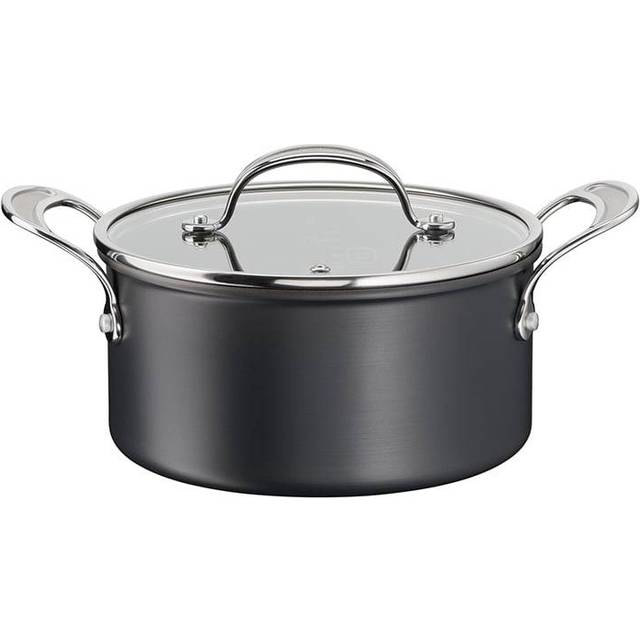 Tefal Jamie Oliver Cook's Classics gryta, 24 cm, non-stick ugnssäker, induktion, glaslock, nitat handtag, hårt anodiserat aluminium, 24 cm gryta + lock, H9124644, svart